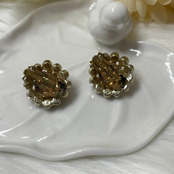 WEISS FAUX AMETHYST RHINESTONE CLIP EARRINGS - Picture 8 of 9